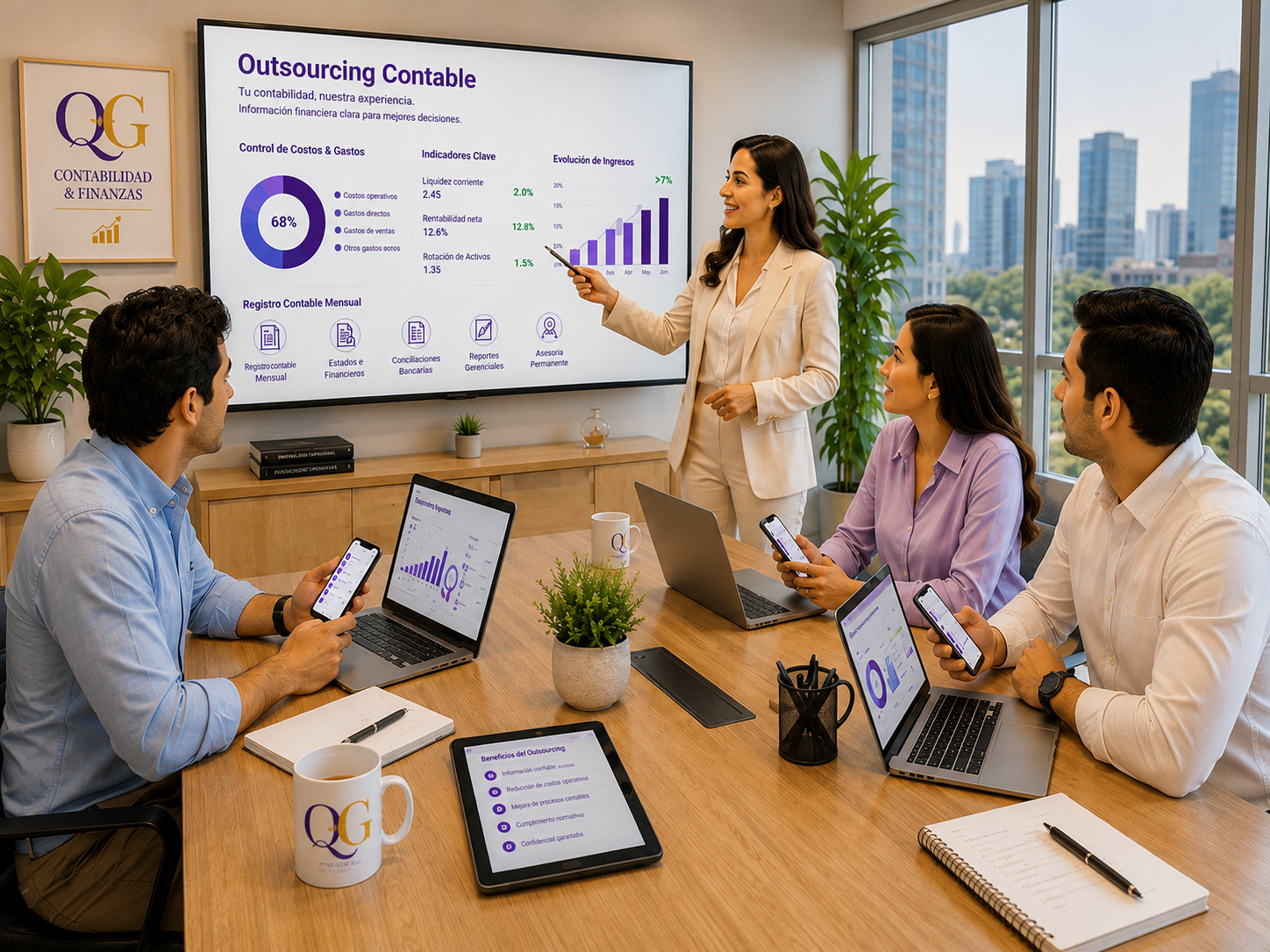 Equipo de outsourcing contable revisando procesos financieros de una empresa